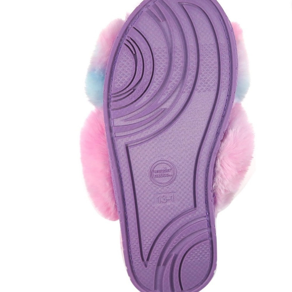 Wonder Nation Fluffy Cross Band Slipper with hard sole - Picture 6 of 6